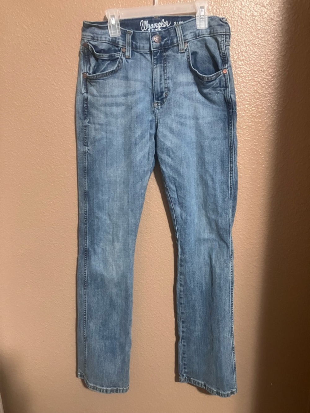 Wrangler Light Blue Denim Jeans with Leather Patch - Picture 2 of 5